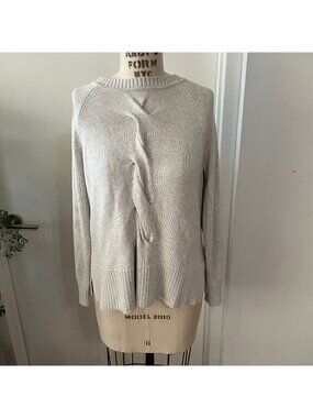 HANNAH ROSE Cotton/Cashmere Twist Front Light Gray Sweater Size Medium